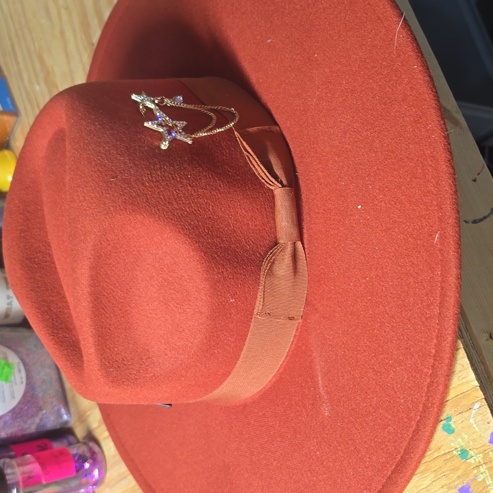 Chic Rust Fedora Hat with Pins - Picture 3 of 4